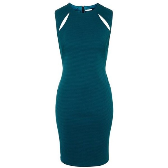 Topshop Shoulder Splice Ribbed Body-Con Dress Teal - Picture 2 of 7